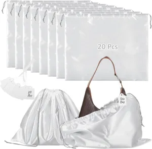 JUSTDOLIFE 20 Pcs Dust Bags for Handbags, Dustproof Travel Storage Pouches with Drawstrings, Breathable Silk Cloth Purse Bags with Blank Label Tags for Handbags, Shoes, Boots, 19.7×15.7"