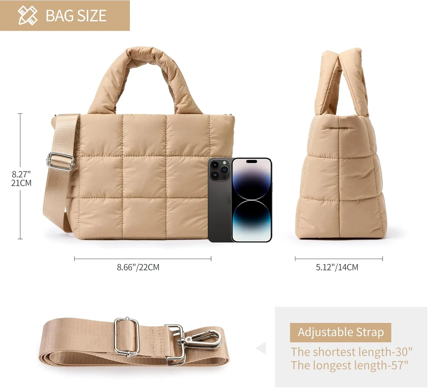 KALIDI Quilted Tote Bag Small Puffer Crossbody Bag for Women Lightweight Nylon Puffy Shoulder Handbag with Adjustable Strap