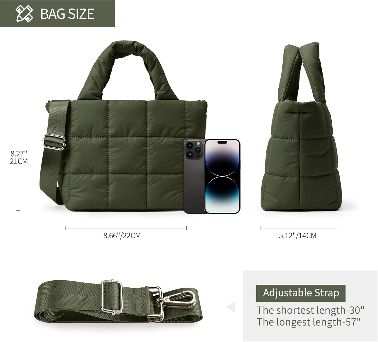 KALIDI Quilted Tote Bag Small Puffer Crossbody Bag for Women Lightweight Nylon Puffy Shoulder Handbag with Adjustable Strap