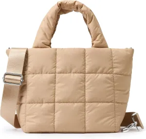 KALIDI Quilted Tote Bag Small Puffer Crossbody Bag for Women Lightweight Nylon Puffy Shoulder Handbag with Adjustable Strap
