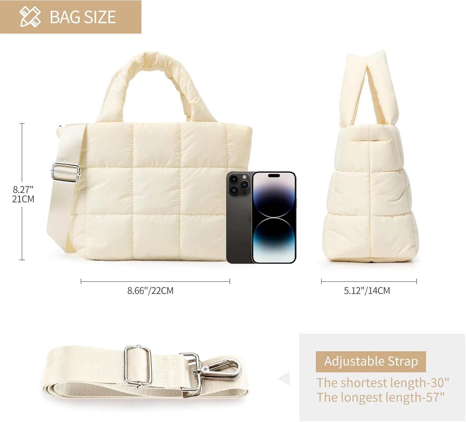 KALIDI Quilted Tote Bag Small Puffer Crossbody Bag for Women Lightweight Nylon Puffy Shoulder Handbag with Adjustable Strap