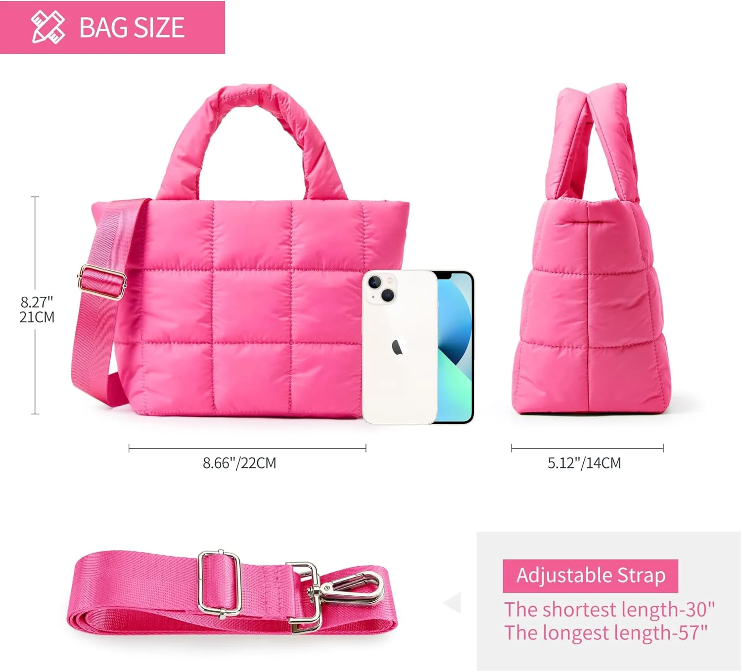 KALIDI Quilted Tote Bag Small Puffer Crossbody Bag for Women Lightweight Nylon Puffy Shoulder Handbag with Adjustable Strap