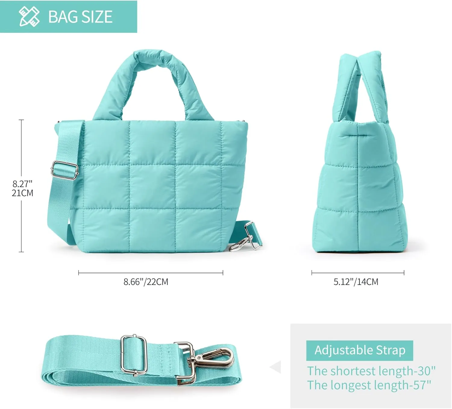 KALIDI Quilted Tote Bag Small Puffer Crossbody Bag for Women Lightweight Nylon Puffy Shoulder Handbag with Adjustable Strap