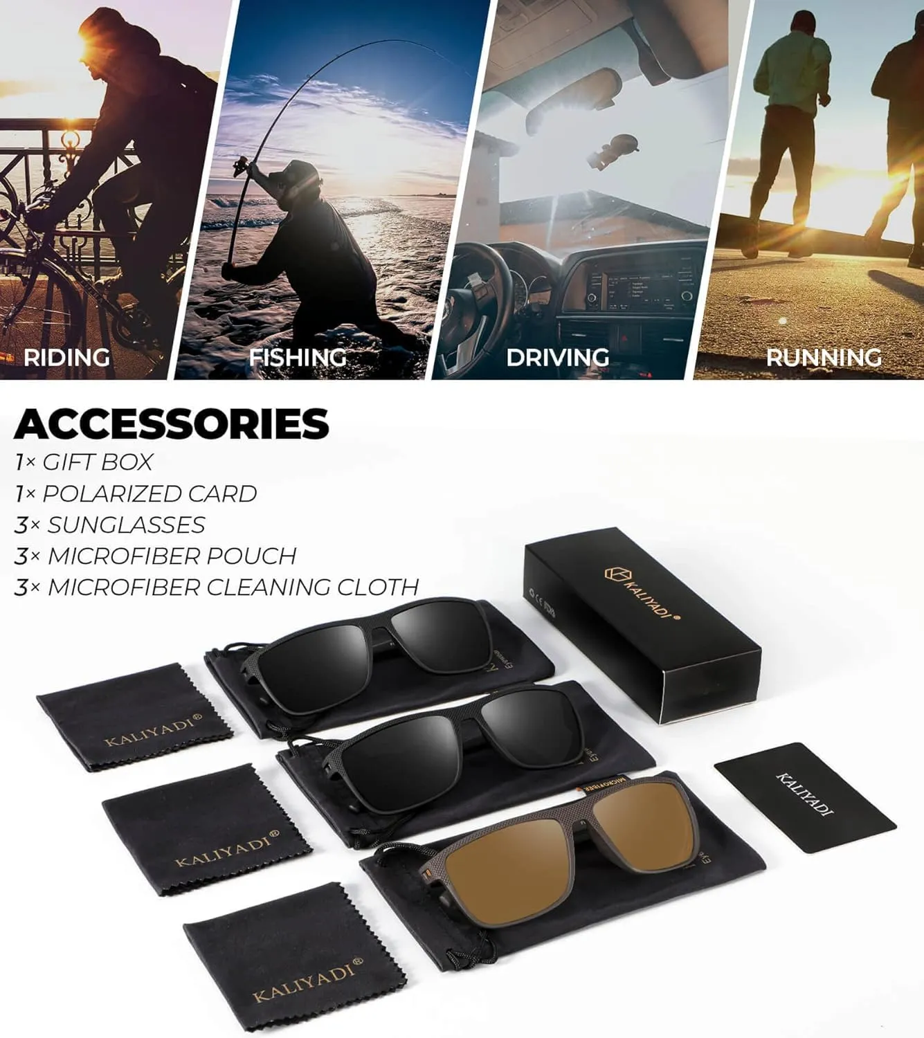 KALIYADI Polarized Sunglasses for Men, Lightweight Sun Glasses with UV Protection for Driving Fishing Golf