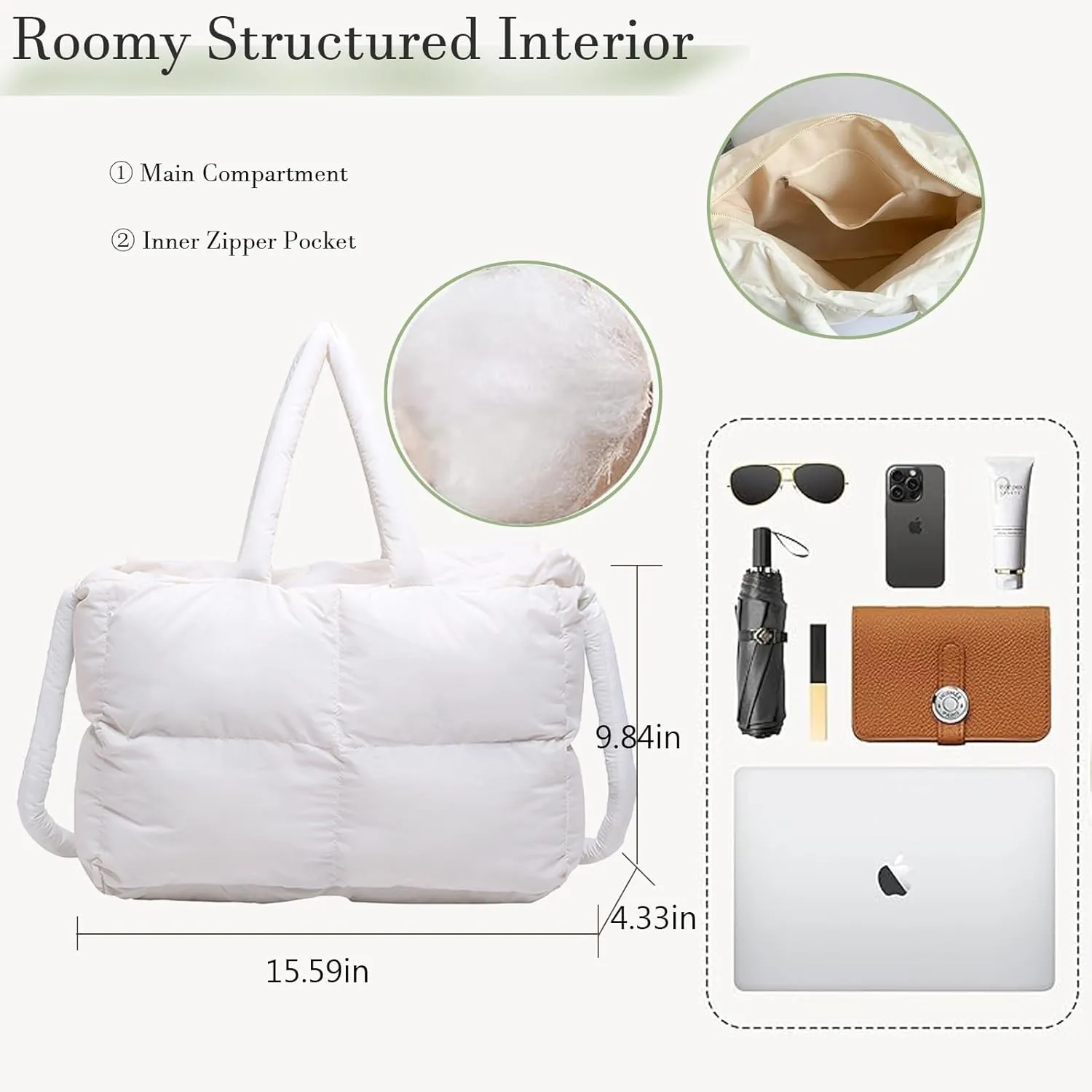 KARRESLY Puffer Shoulder Bag for Women Quilted Tote Bag Large Lightweight Padded Hobo Handbag with Zipper Puffy Purse