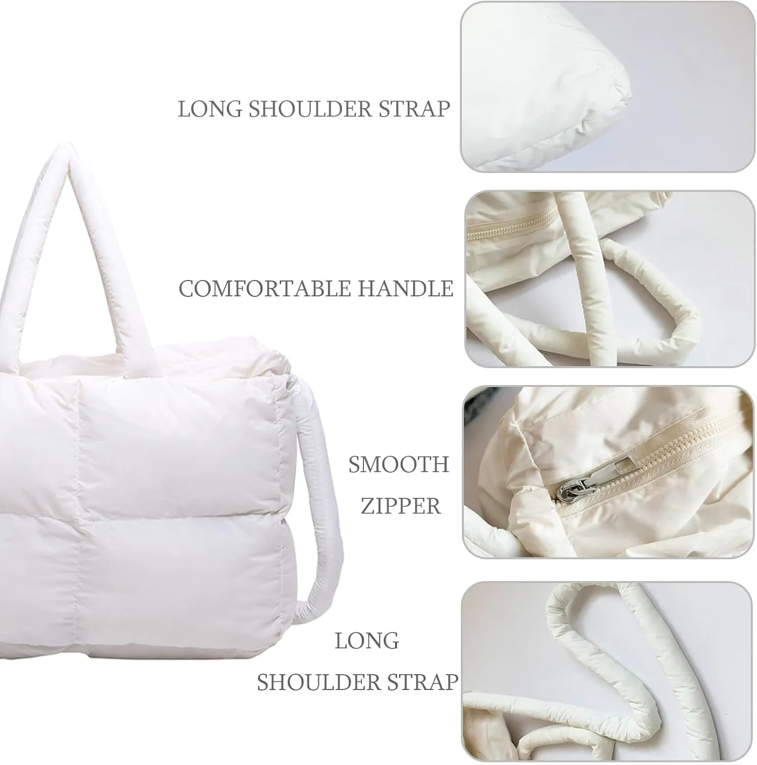 KARRESLY Puffer Shoulder Bag for Women Quilted Tote Bag Large Lightweight Padded Hobo Handbag with Zipper Puffy Purse