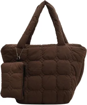 KARRESLY Quilted Tote Bag for Women Small Puffer Purse Quilted Nylon Padding Handbag with Wallet