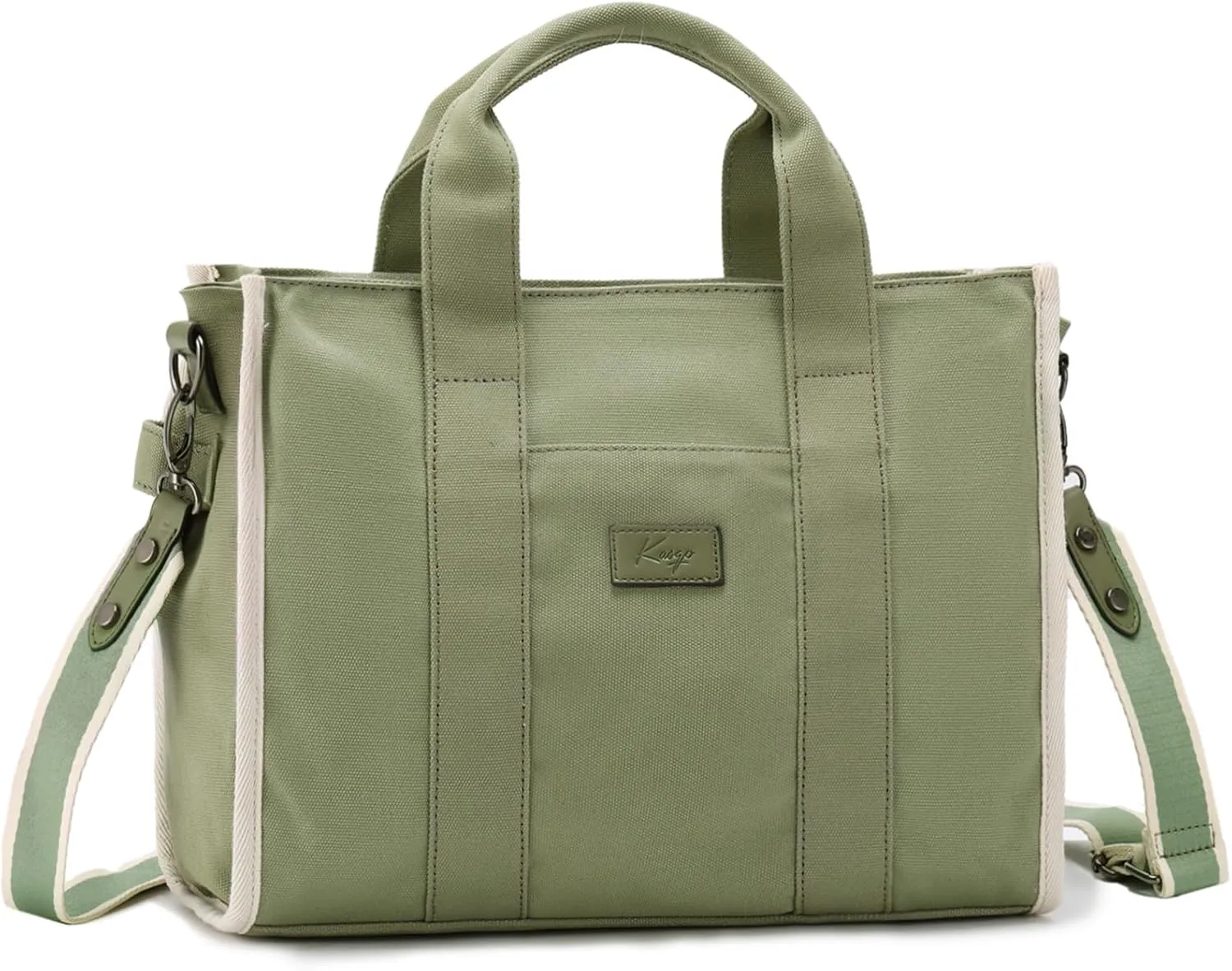 Kasqo Canvas Tote Bag for Women, Casual Tote Purse Shoulder Satchel Bag with Multi Pockets Zipper for Travel,Work