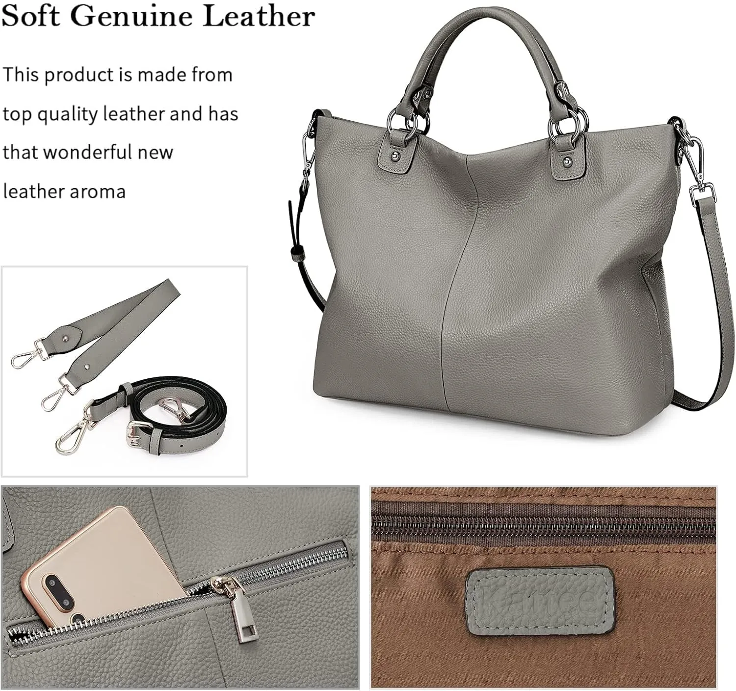 Kattee Women's Soft Leather Tote Bag, Top Satchel Purses and Handbags