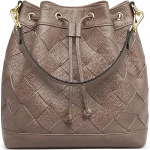 Kattee Woven Leather Bucket Bags for Women, Drawstring Crossbody Hobo Purses and Shoulder Handbags with 2 Straps