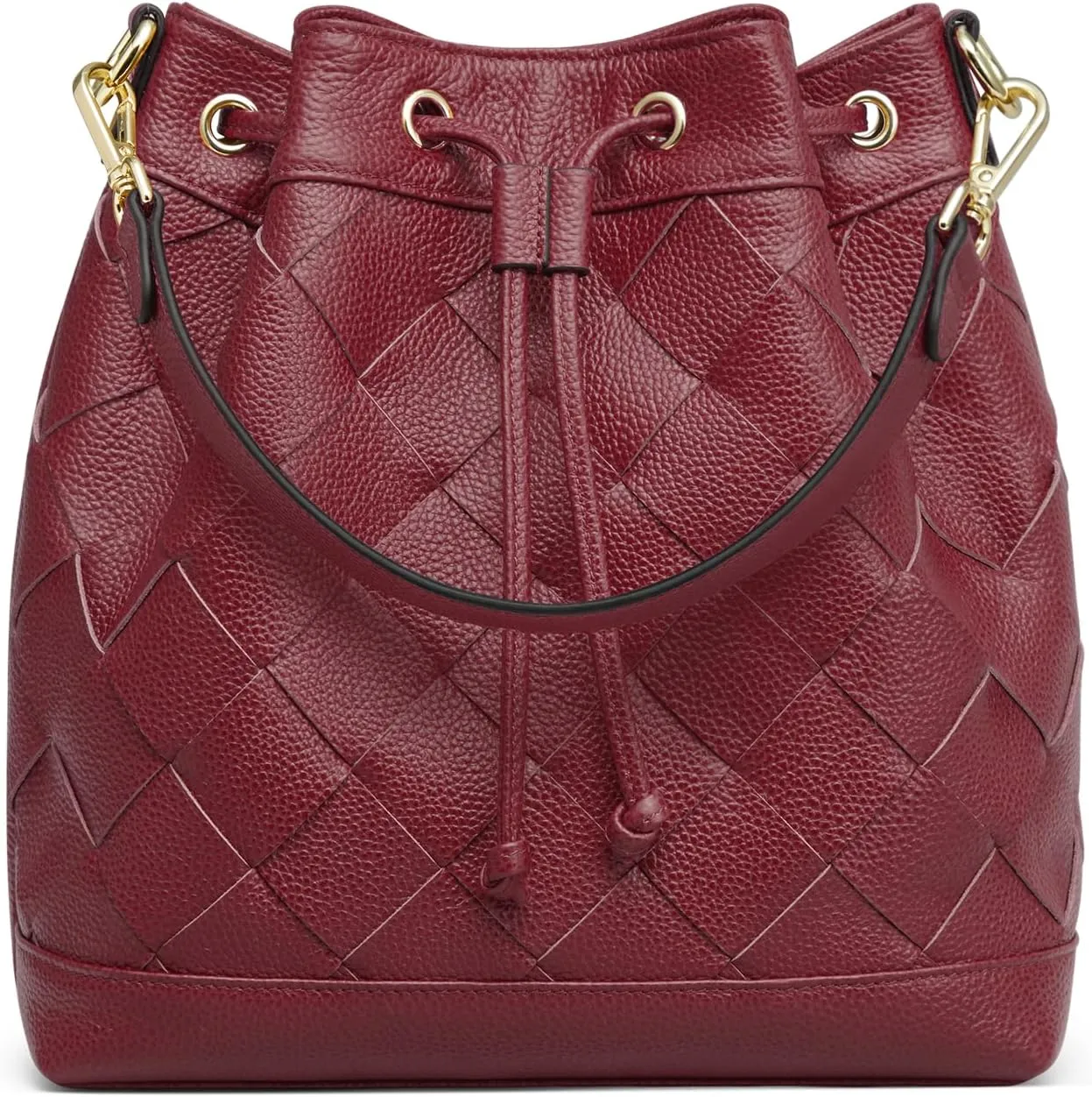 Kattee Woven Leather Bucket Bags for Women, Drawstring Crossbody Hobo Purses and Shoulder Handbags with 2 Straps