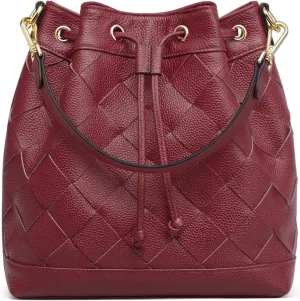 Kattee Woven Leather Bucket Bags for Women, Drawstring Crossbody Hobo Purses and Shoulder Handbags with 2 Straps