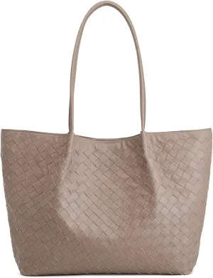 Kattee Woven Tote Handbag for Women, Leather Large Tote Purse for Women Hobo Shoulder Bag Weekender Bags,14L