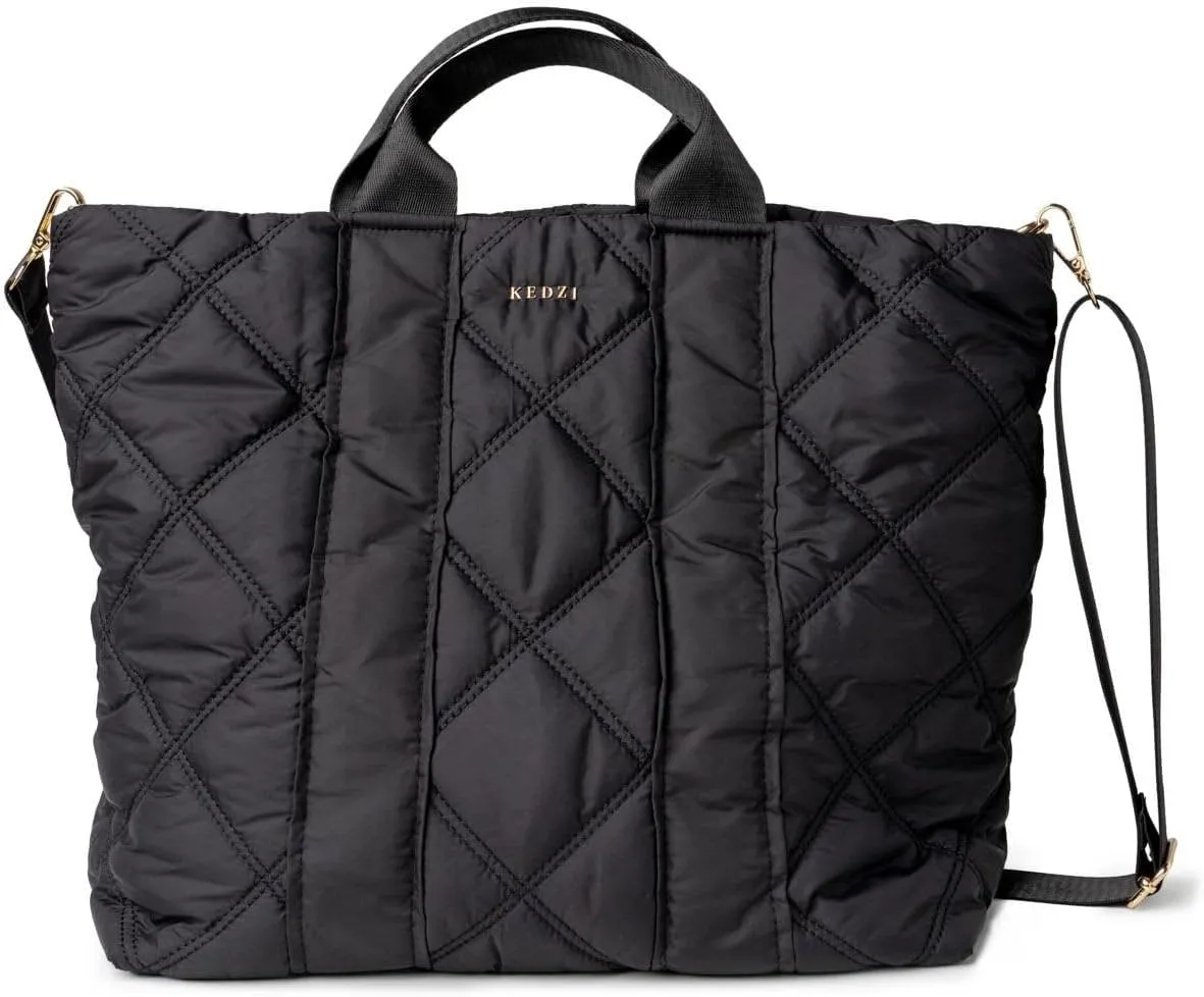 KEDZIE Cloud 9 Quilted Puffer Tote Bag Crossbody Purse for Women - Black