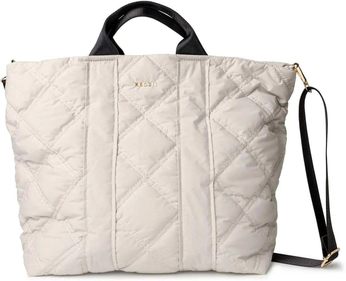 KEDZIE Cloud 9 Quilted Puffer Tote Bag Crossbody Purse for Women - Gray