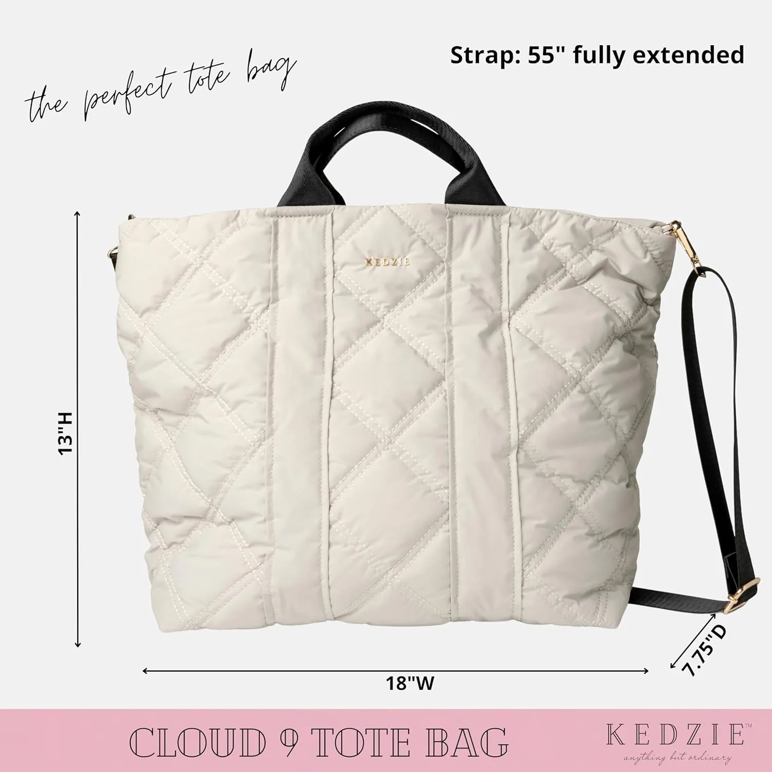 KEDZIE Cloud 9 Quilted Puffer Tote Bag Crossbody Purse for Women - Gray