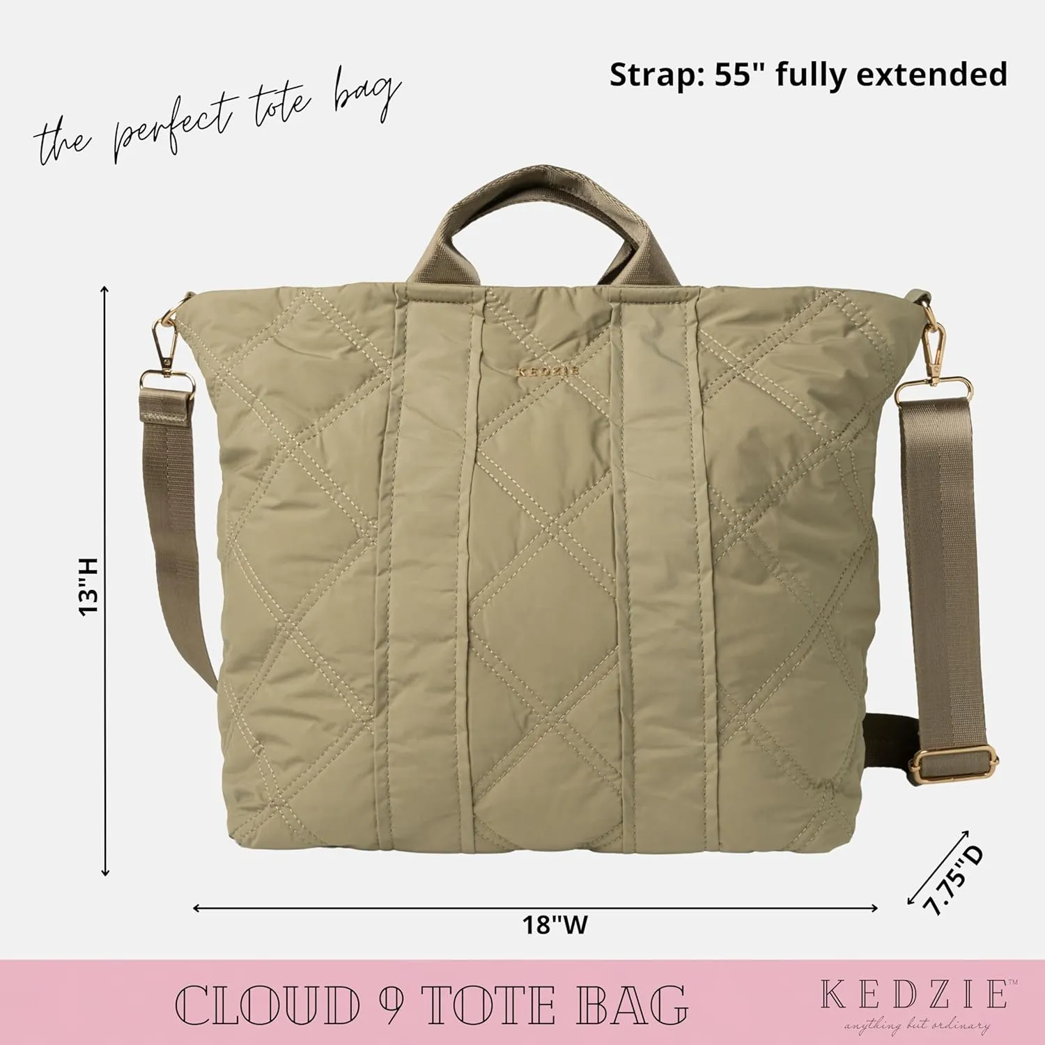KEDZIE Cloud 9 Quilted Puffer Tote Bag Crossbody Purse for Women - Sage