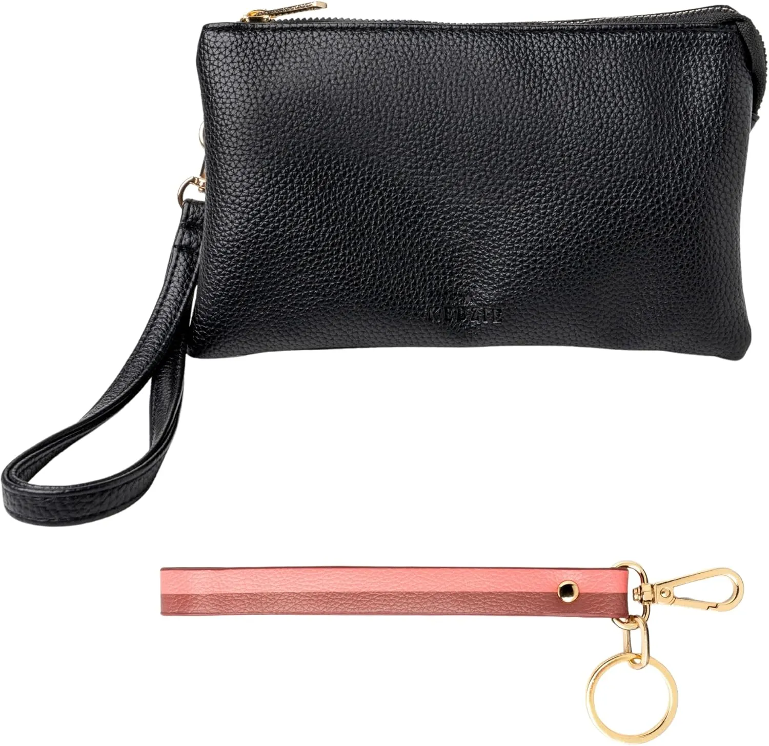 KEDZIE Eclipse Vegan Leather Convertible Purse Wallet Crossbody Bag (Black) & Eclipse Vegan Leather Mix & Match Wristlet Strap (Dirty Shirley)