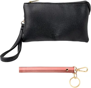 KEDZIE Eclipse Vegan Leather Convertible Purse Wallet Crossbody Bag (Black) & Eclipse Vegan Leather Mix & Match Wristlet Strap (Dirty Shirley)