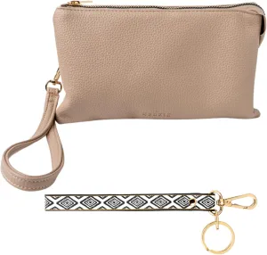 KEDZIE Eclipse Vegan Leather Convertible Purse Wallet Crossbody Bag (Cream) & Eclipse Vegan Leather Mix & Match Wristlet Strap (Get in Line)