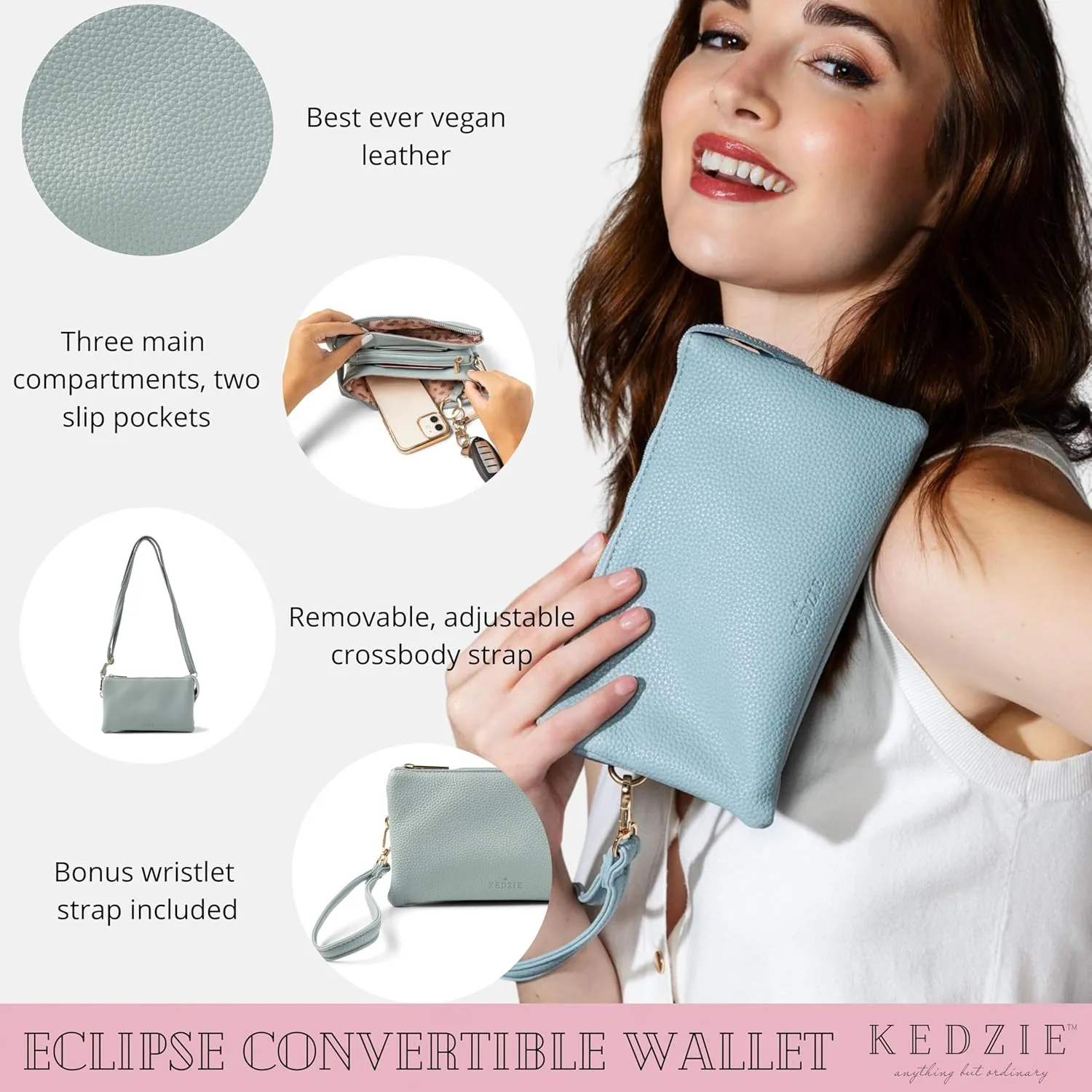 KEDZIE Eclipse Vegan Leather Convertible Purse Wallet Crossbody Bag for Women