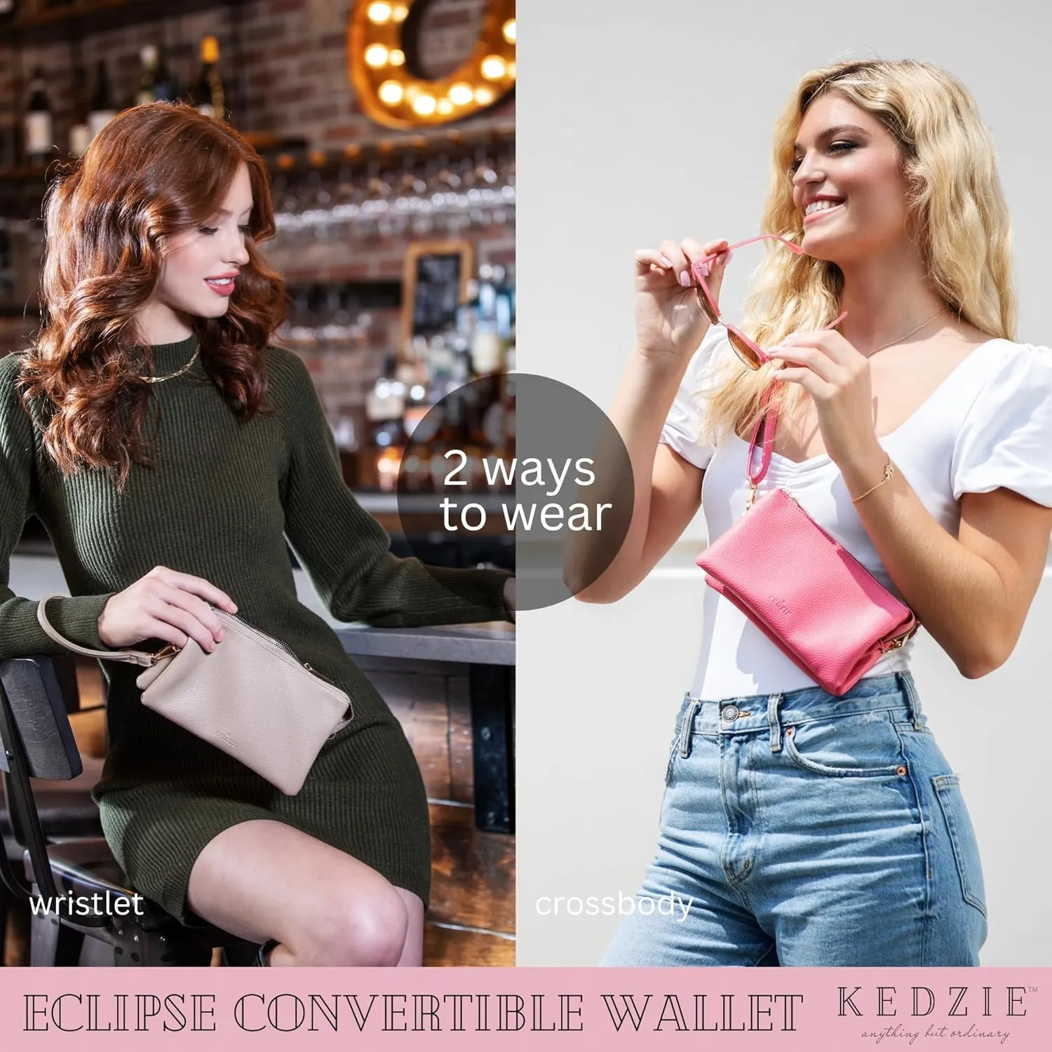 KEDZIE Eclipse Vegan Leather Convertible Purse Wallet Crossbody Bag for Women
