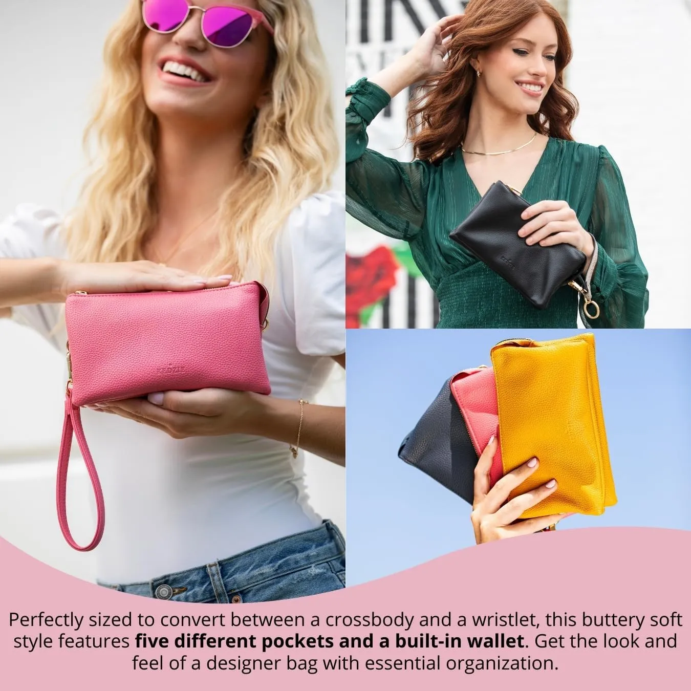 KEDZIE Eclipse Vegan Leather Convertible Purse Wallet Crossbody Bag for Women