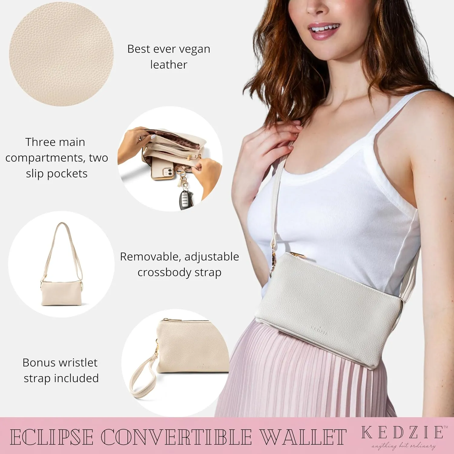 KEDZIE Eclipse Vegan Leather Convertible Purse Wallet Crossbody Bag for Women