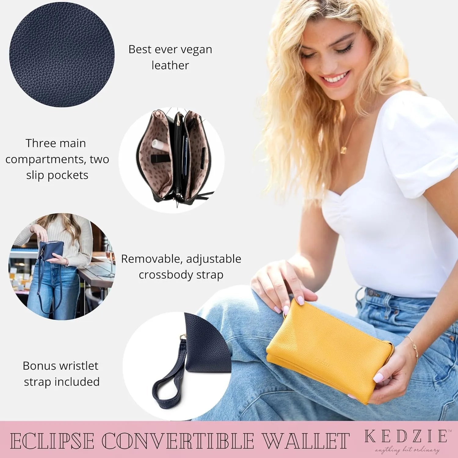 KEDZIE Eclipse Vegan Leather Convertible Purse Wallet Crossbody Bag for Women