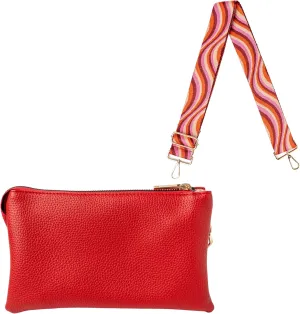 KEDZIE Eclipse Vegan Leather Convertible Wallet Crossbody Bag (Red) & Embroidered Interchangeable 2-Inch Bag Strap (Hollywood)