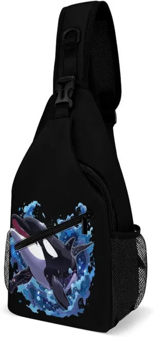 Killer Whale Printed Crossbody Bags Casual Sling Backpack with Adjustable Strap for Women Men