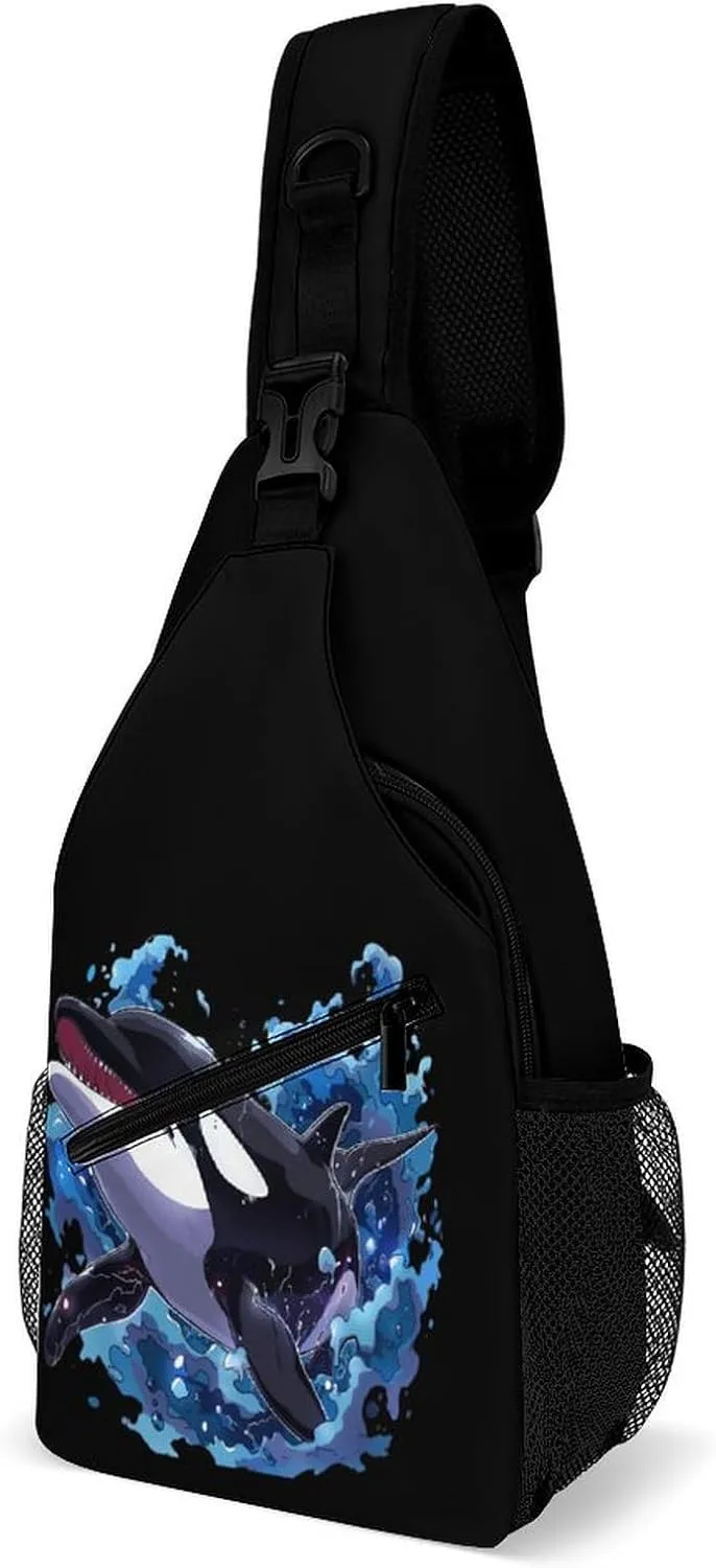 Killer Whale Printed Crossbody Bags Casual Sling Backpack with Adjustable Strap for Women Men
