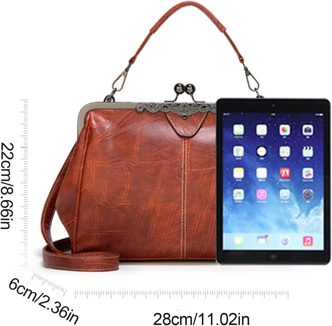 Kiss Lock Purses Vintage Handbags for Women Kisslock Crossbody Bag Vegan Leather Tote Handbag Retro Shoulder Purse