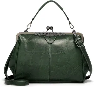 Kiss Lock Purses Vintage Handbags for Women Kisslock Crossbody Bag Vegan Leather Tote Handbag Retro Shoulder Purse