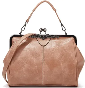 Kiss Lock Purses Vintage Handbags for Women Kisslock Crossbody Bag Vegan Leather Tote Handbag Retro Shoulder Purse