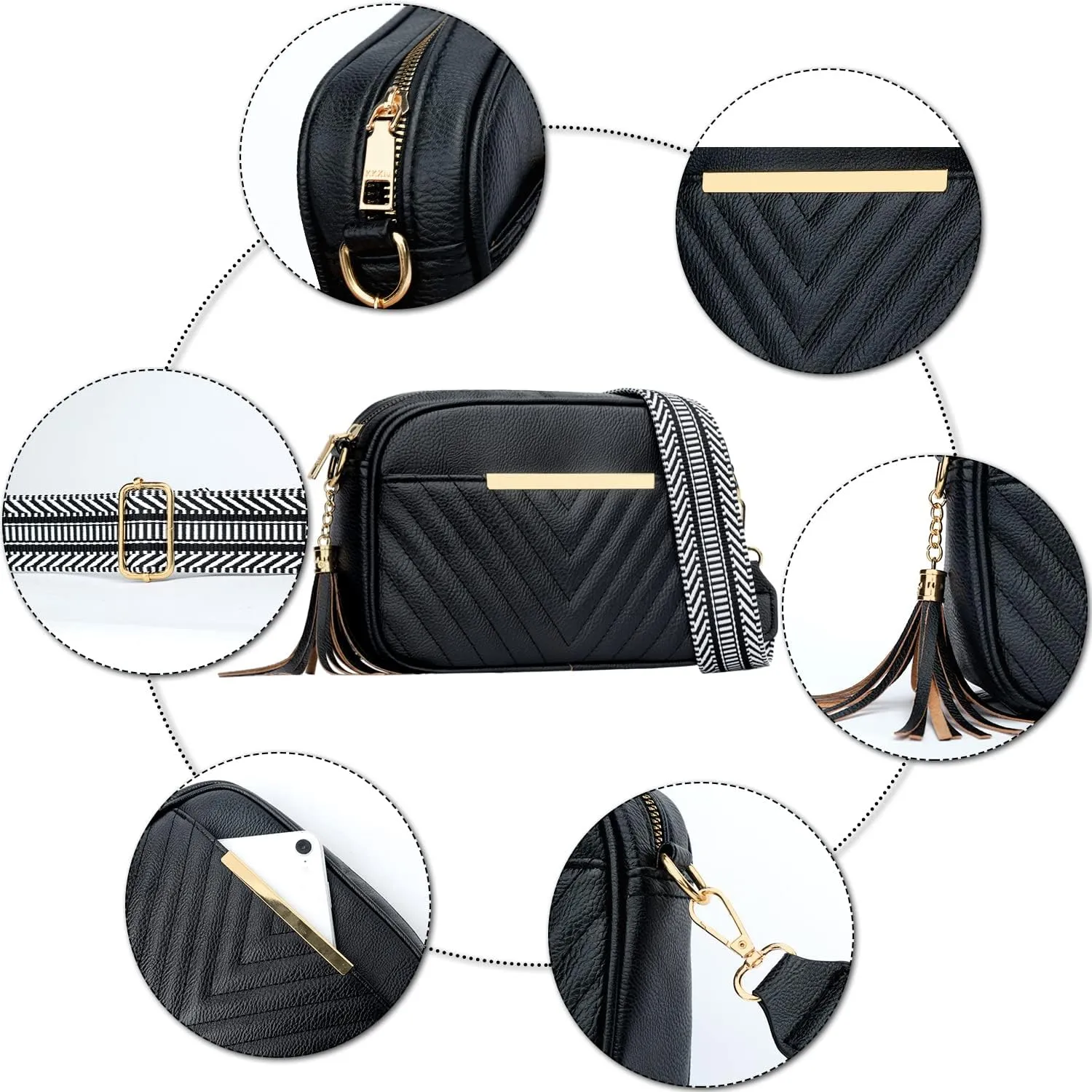 KKXIU Quilted Small Crossbody Bag for Women and Teen Girls Stylish Shoulder Purse with Wide Strap