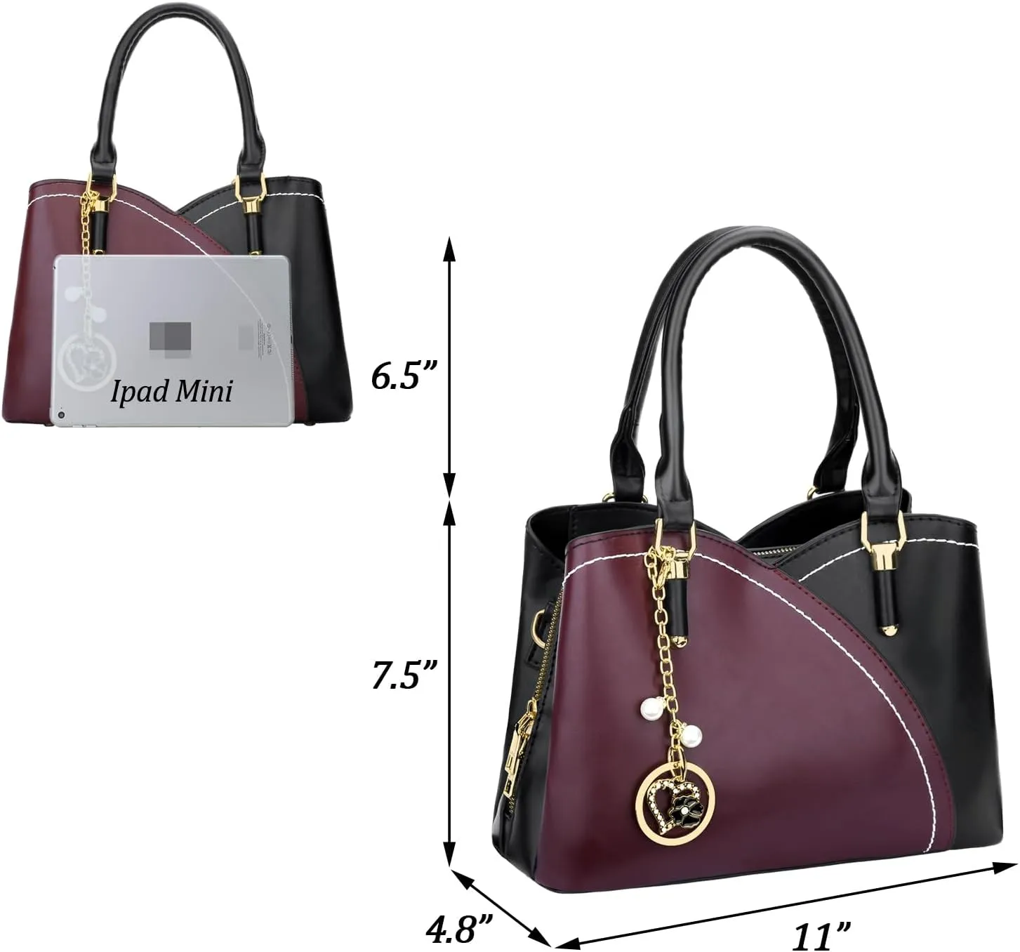 KKXIU Triple Compartments Purses and Handbags for Women Fashion Ladies Satchel Shoulder Top Handle Bag