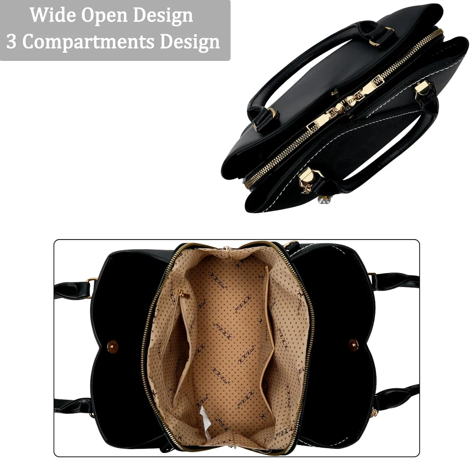 KKXIU Triple Compartments Purses and Handbags for Women Fashion Ladies Satchel Shoulder Top Handle Bag