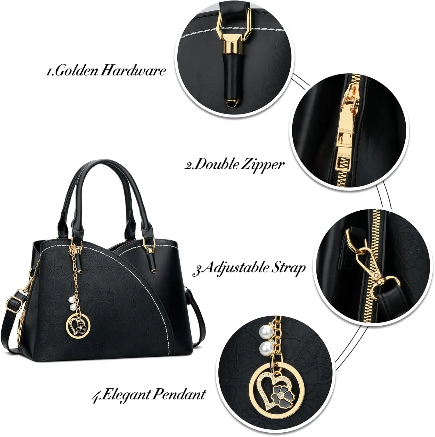 KKXIU Triple Compartments Purses and Handbags for Women Fashion Ladies Satchel Shoulder Top Handle Bag