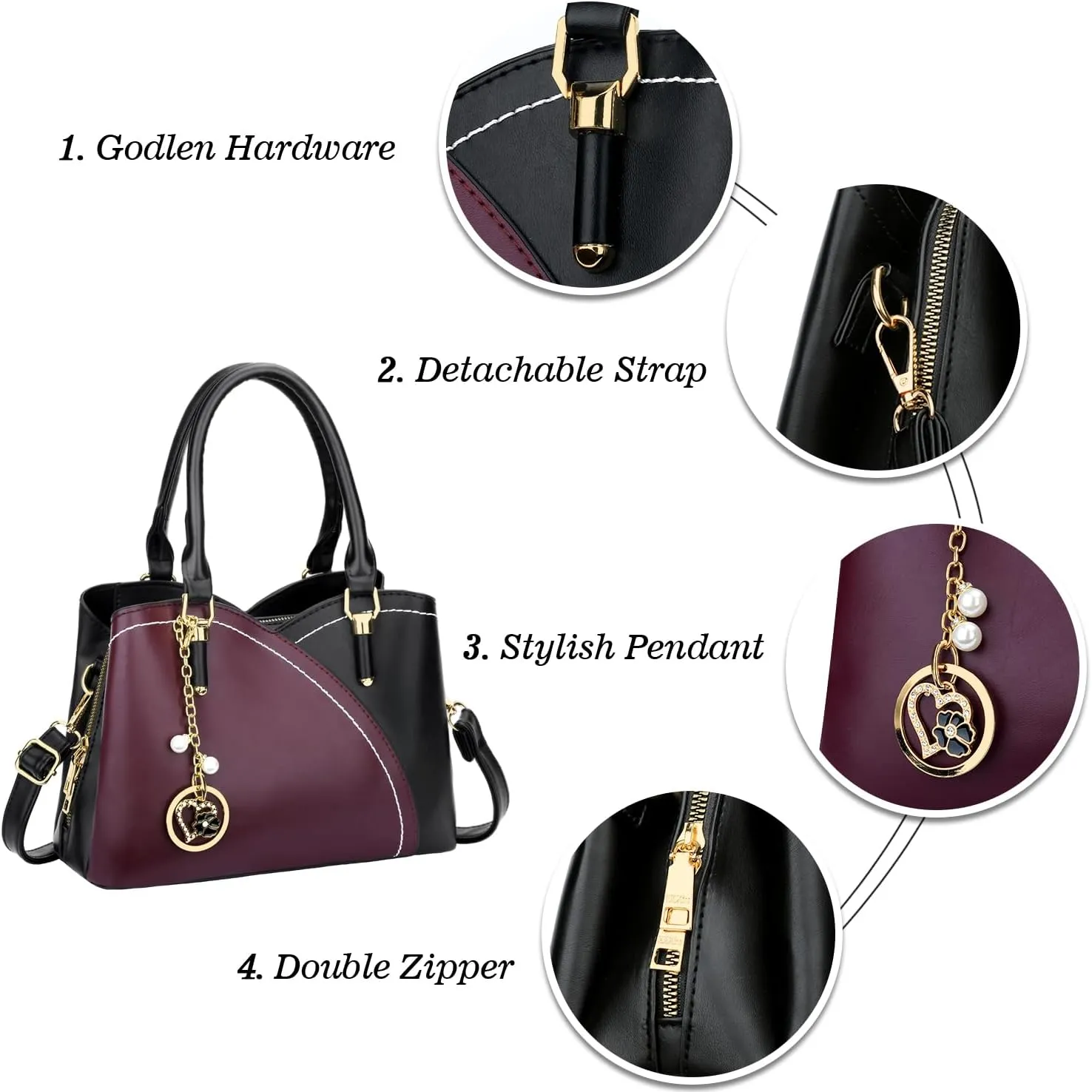 KKXIU Triple Compartments Purses and Handbags for Women Fashion Ladies Satchel Shoulder Top Handle Bag