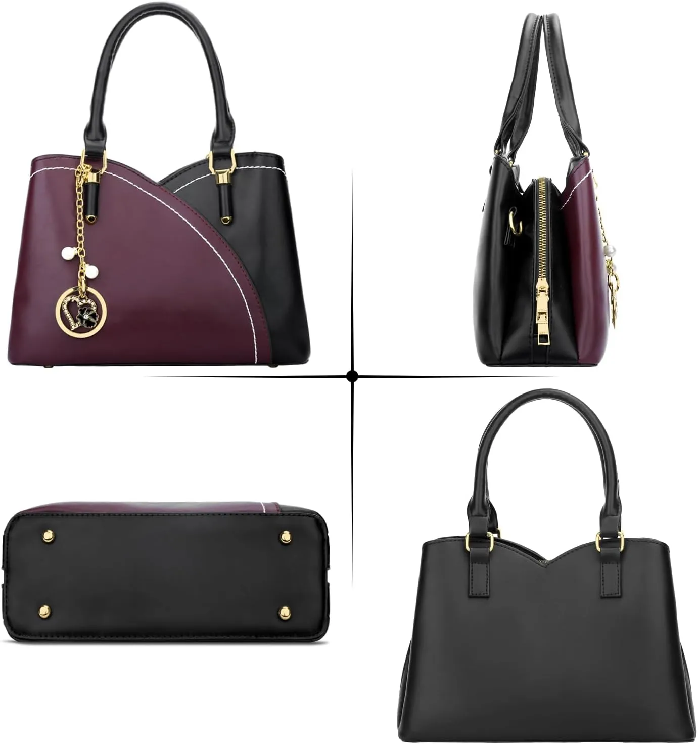 KKXIU Triple Compartments Purses and Handbags for Women Fashion Ladies Satchel Shoulder Top Handle Bag