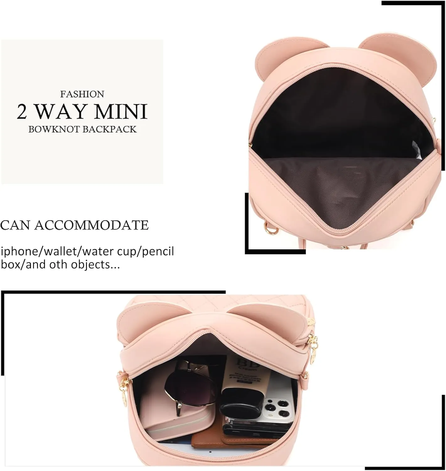 KL928 Girls Bowknot Polka Dot Cute Mini Backpack Small Daypacks Convertible Shoulder Bag Purse for Women