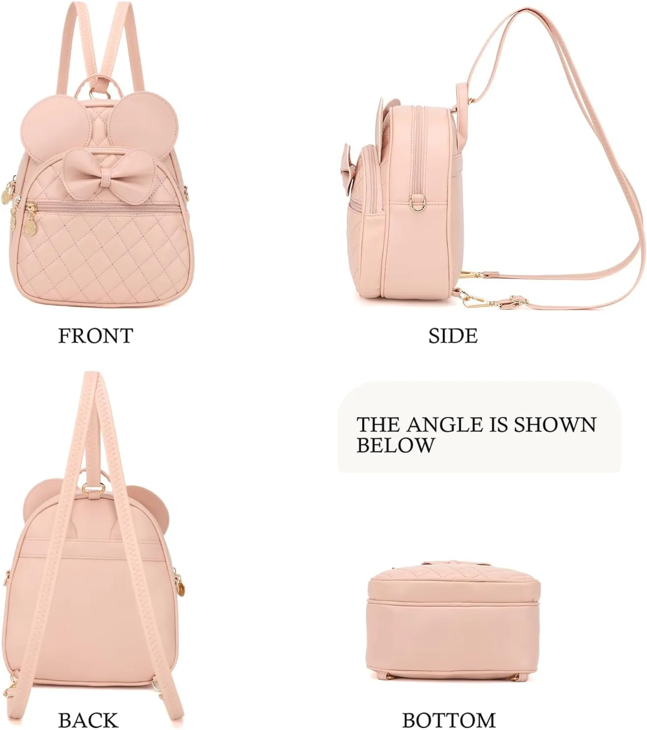 KL928 Girls Bowknot Polka Dot Cute Mini Backpack Small Daypacks Convertible Shoulder Bag Purse for Women