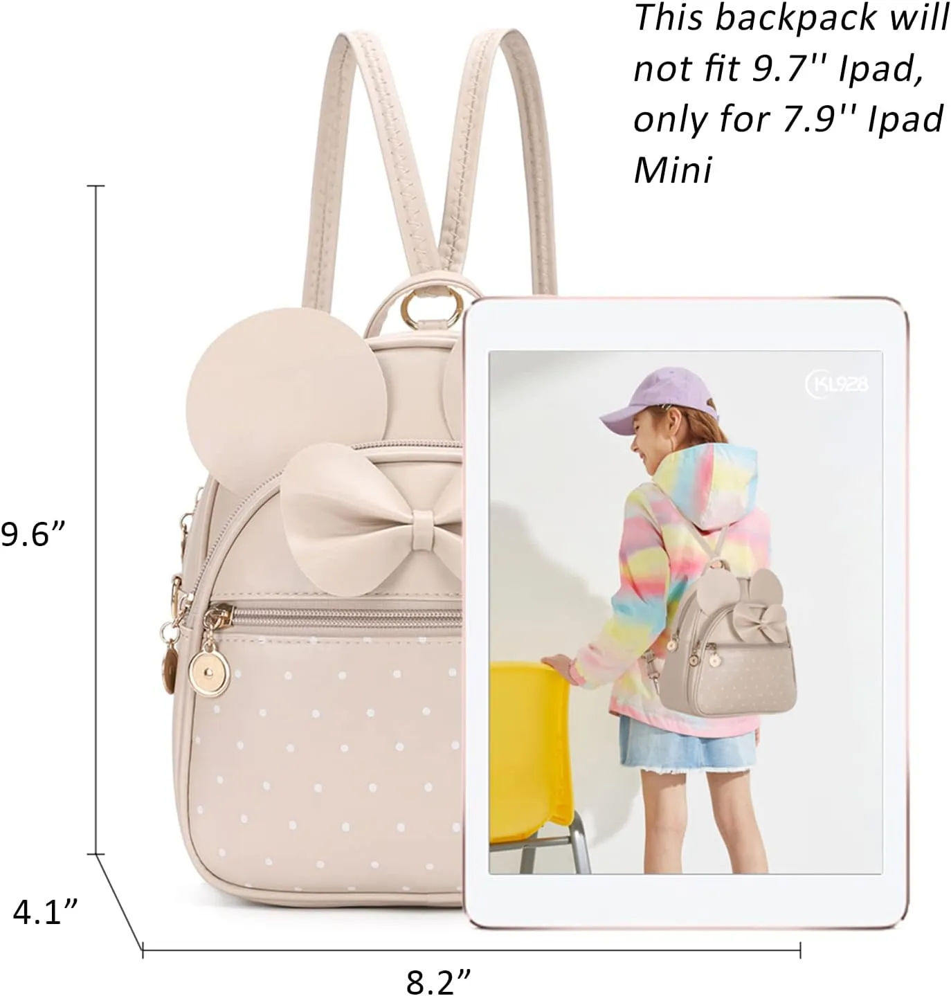 KL928 Girls Bowknot Polka Dot Cute Mini Backpack Small Daypacks Convertible Shoulder Bag Purse for Women