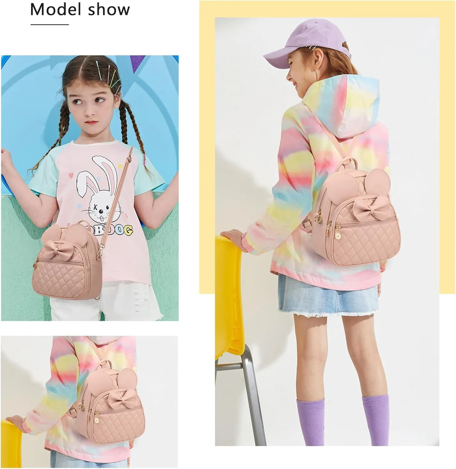 KL928 Girls Bowknot Polka Dot Cute Mini Backpack Small Daypacks Convertible Shoulder Bag Purse for Women