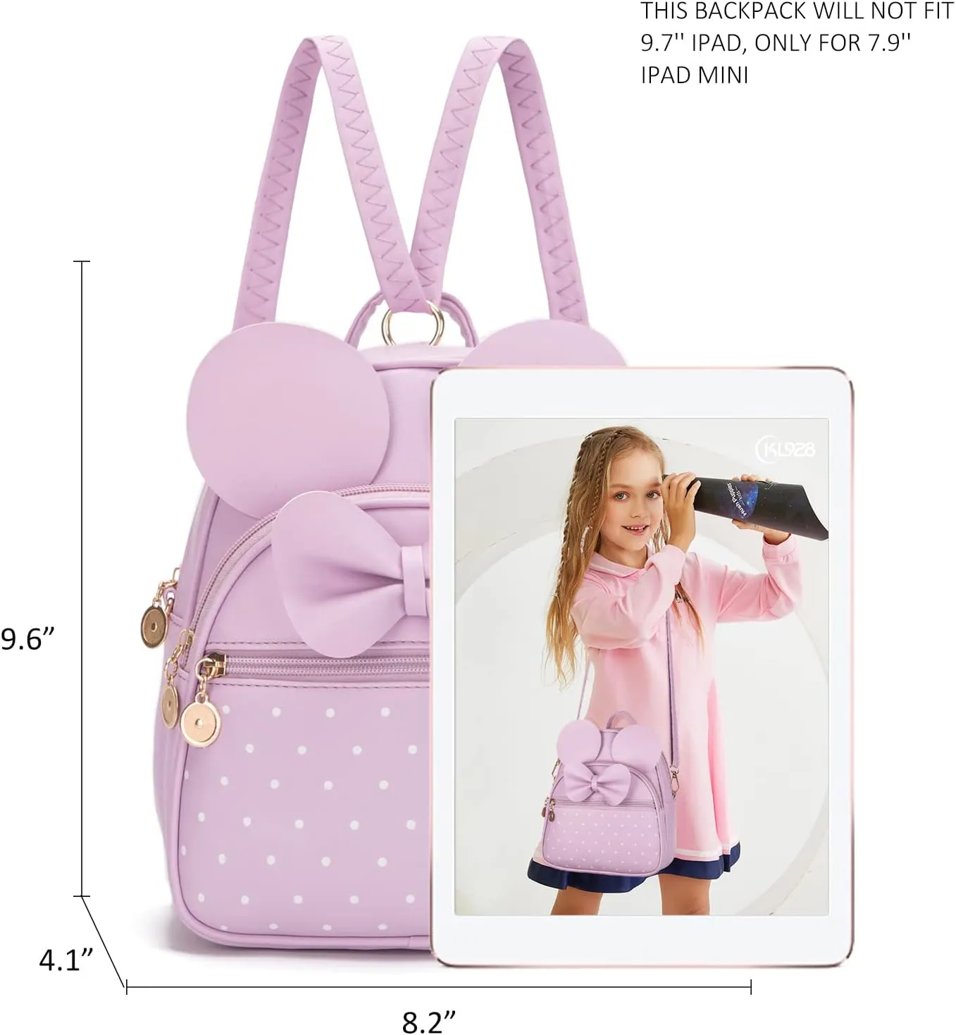 KL928 Girls Bowknot Polka Dot Cute Mini Backpack Small Daypacks Convertible Shoulder Bag Purse for Women