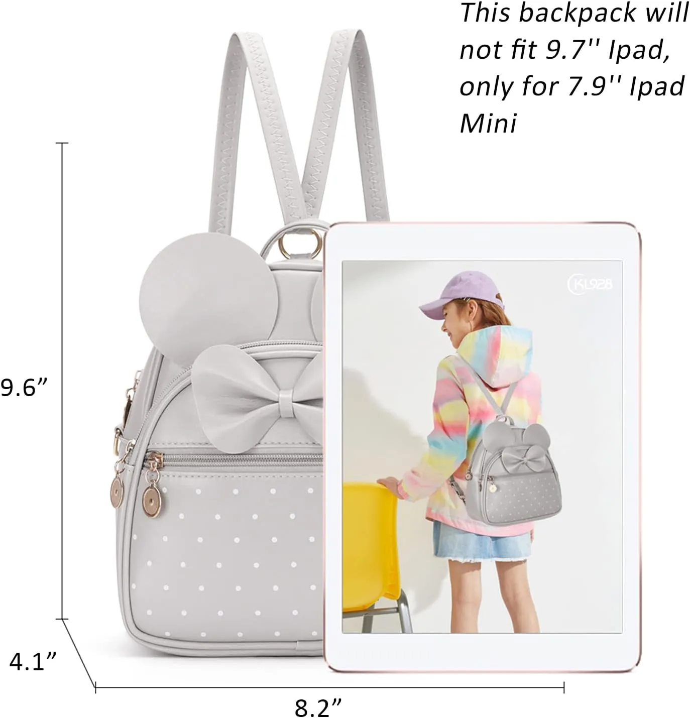 KL928 Girls Bowknot Polka Dot Cute Mini Backpack Small Daypacks Convertible Shoulder Bag Purse for Women