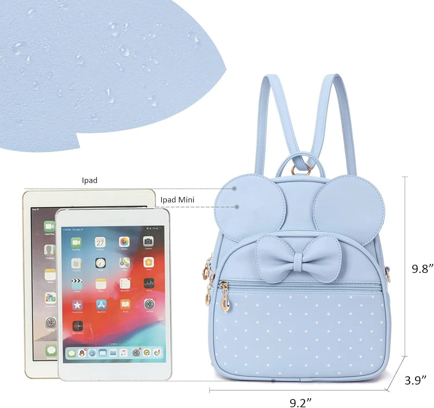 KL928 Girls Mini Backpack Bowknot Polka Dot Cute Daypacks Convertible Shoulder Bag Purse for Women (L.Blue)