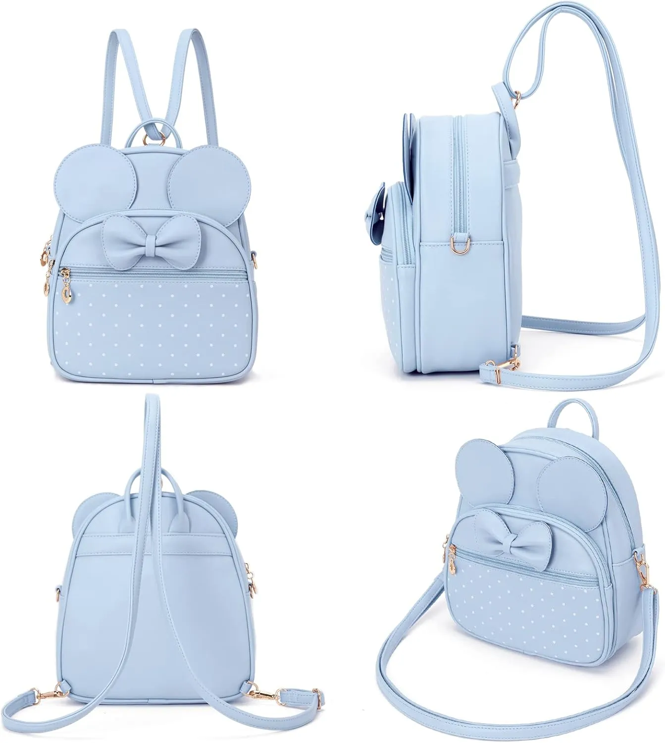 KL928 Girls Mini Backpack Bowknot Polka Dot Cute Daypacks Convertible Shoulder Bag Purse for Women (L.Blue)