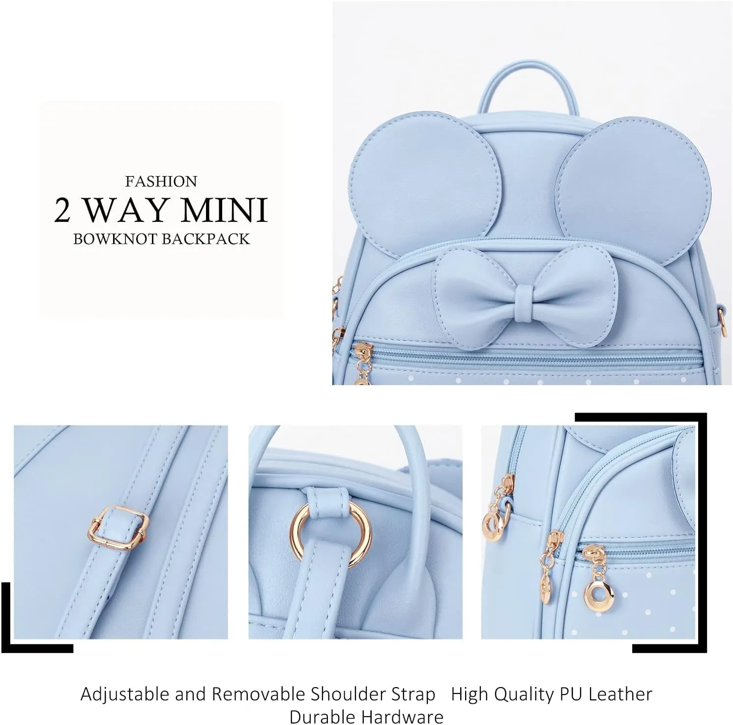 KL928 Girls Mini Backpack Bowknot Polka Dot Cute Daypacks Convertible Shoulder Bag Purse for Women (L.Blue)